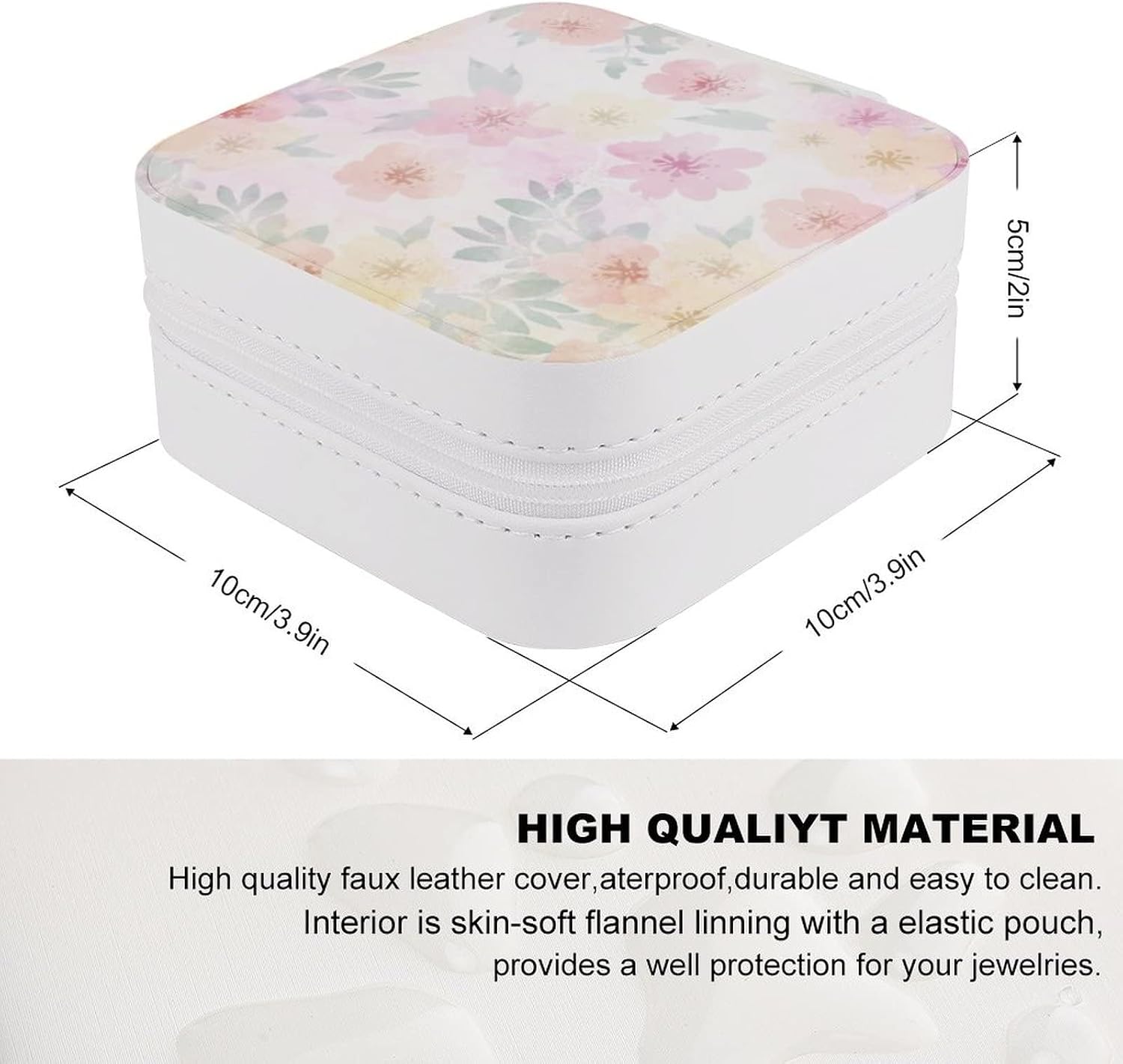 Travel Jewelry Box, Women Leather Small Jewelry Organizer Portable Jewelry Case for Necklace Earrings Rings, Soft Pastel Baby Pink Floral image 2