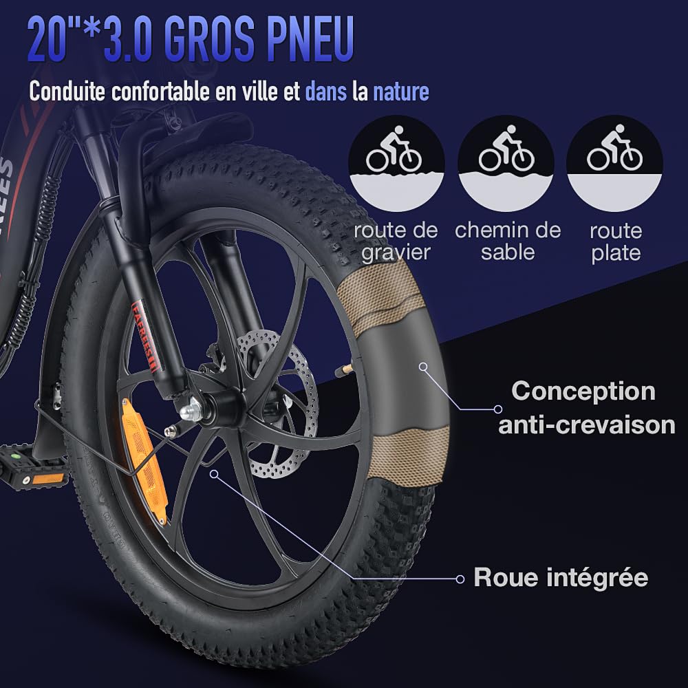 Fafrees F20 Vélo électrique Pliant 20 * 3.0 Pouces, VAE 250W Moteur, 36V 16Ah Batterie, Autonomie 60-130 km
