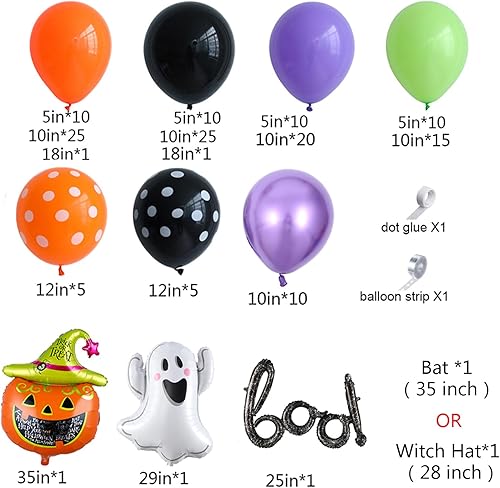 Miniatura 8 de Kit de arco de guirnalda de globos de Halloween de 139 piezas, globos negros y naranjas, globos de Mylar con adhesivo de murciélago 3D, decoración