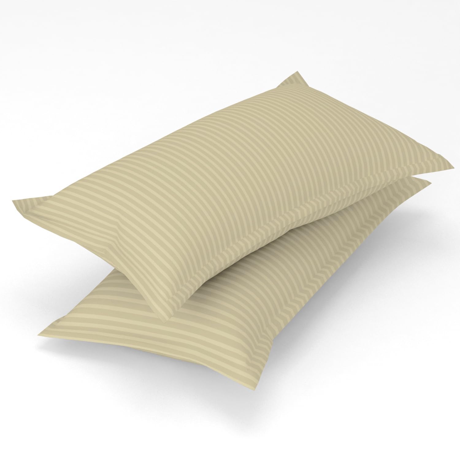Homefab India 2 Piece Glace Cotton Pillow Covers - Stripes, Ecru, 17"x27"