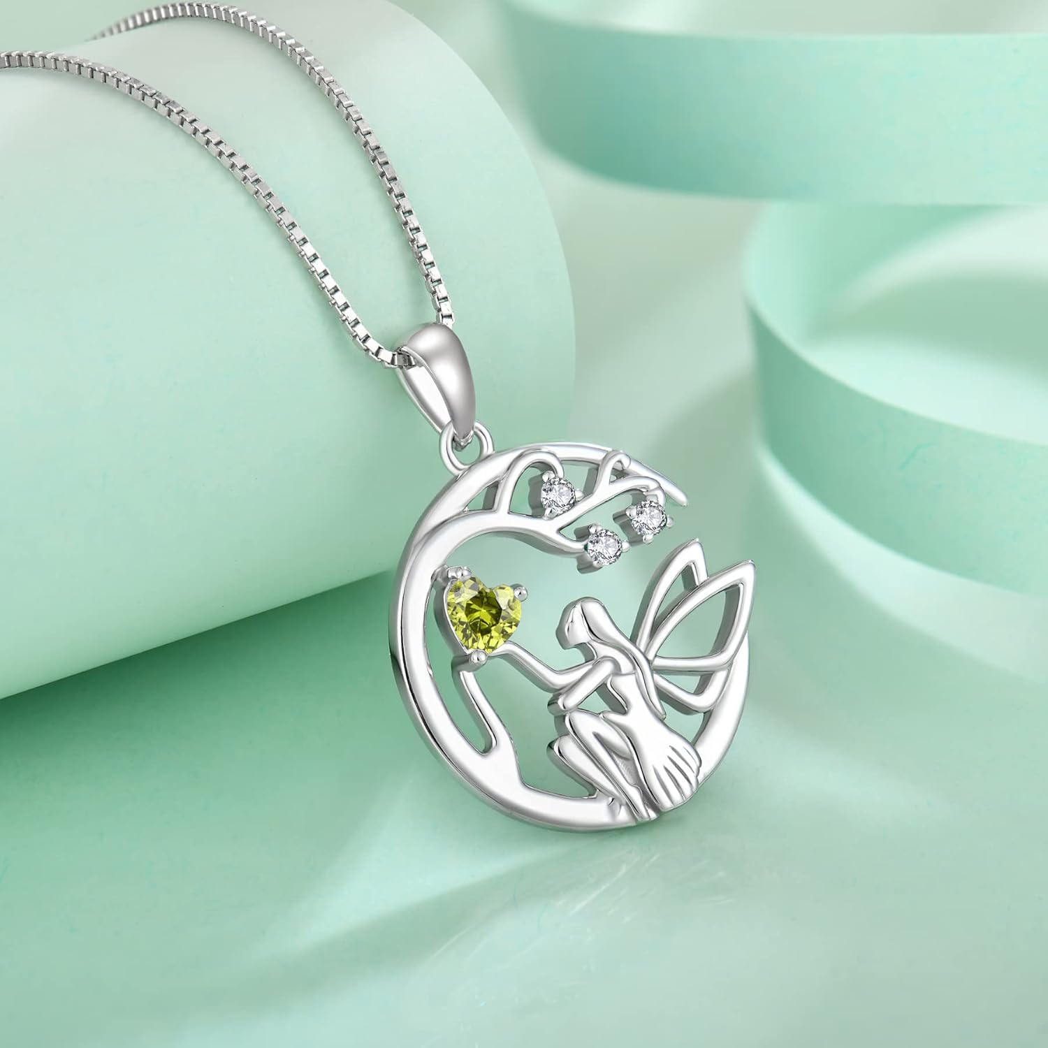 Guardian Angel Necklace for Women 925 Sterling Silver Tree of Life Necklace Birthstone Created Gemstone Pendant Jewelry Gifts for Women - Image 4