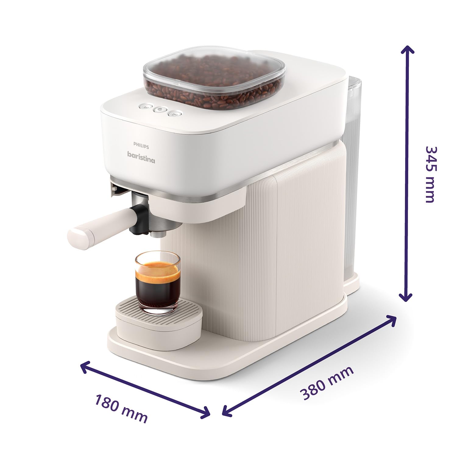Philips Baristina Espressomaschine - Real Espresso, made simple. Kompakte Kaffeemaschine, Naturweiß mit naturweißem Siebträger, 16-bar-Pumpendruck, automatisches Mahlwerk, Cafe Crema (BAR300/00)
