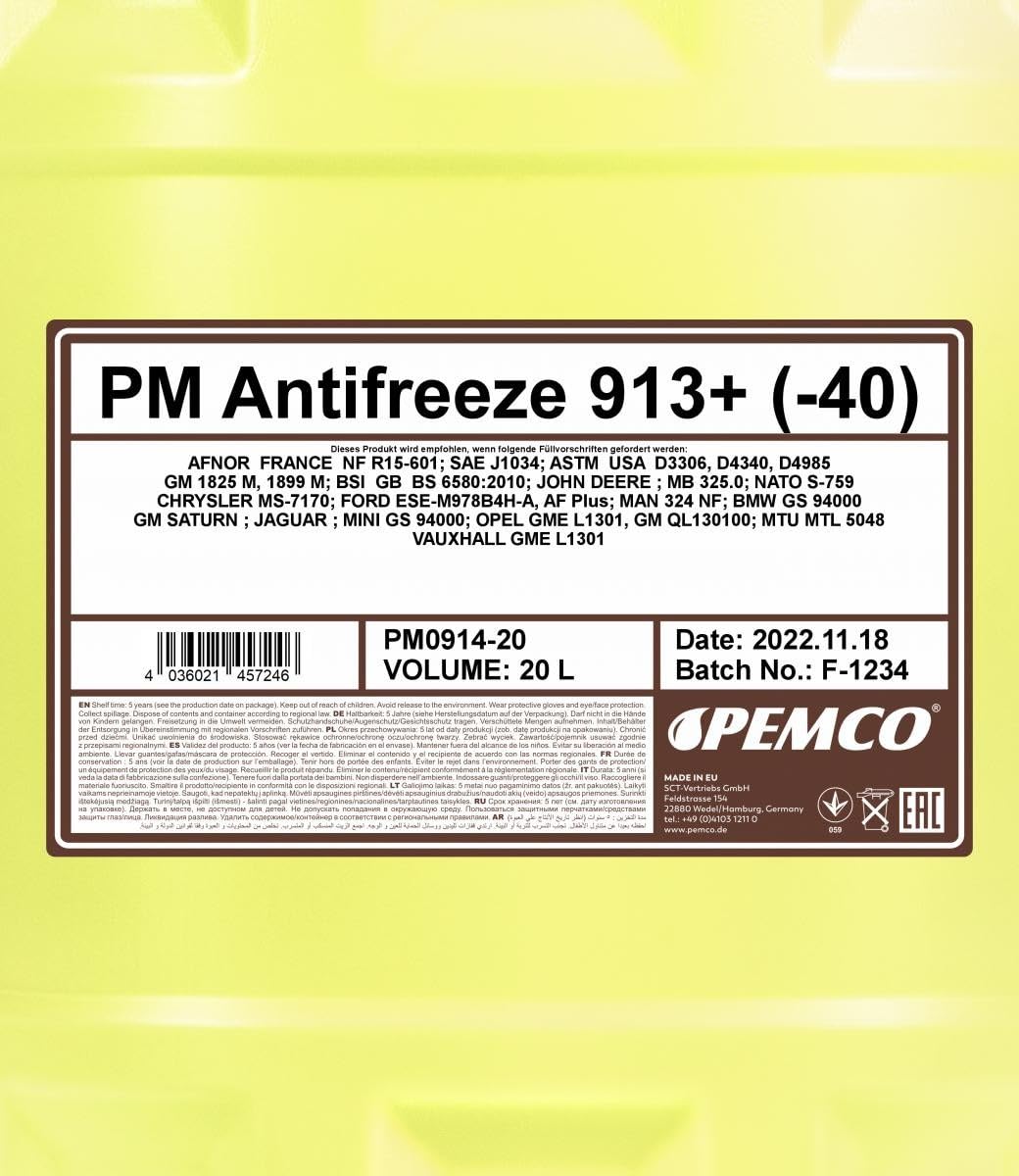 PEMCO PM0914-20 Anticongelante 20L amarillo