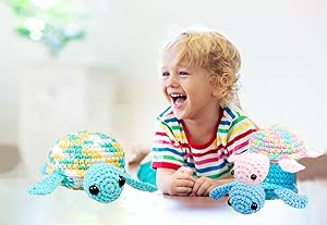 Crochet Kit for Beginners Adults and Kids, Beginner Crochet Animal Kit Turtles Family Kit 3 pcs, Crochet Starter Kit & Knitting Supplies with Step-by-Step Video (Turtles Family)