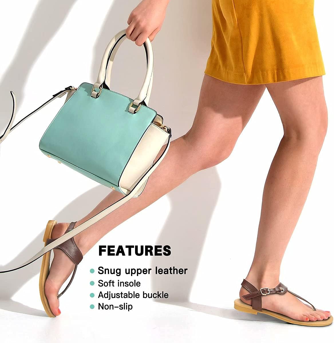 Sandals for women - Womens Comfortable Cute Flat Thong Sandals - Women’s Summer Sandal Shoes with Adjustable Ankle Buckle T-Strap - Image 2