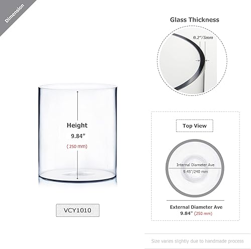 Miniatura 2 de WGV - Jarrón cilíndrico de 10 pulgadas de ancho, 10 pulgadas de alto, cristalería transparente de gran diámetro, recipiente floral, terrario para