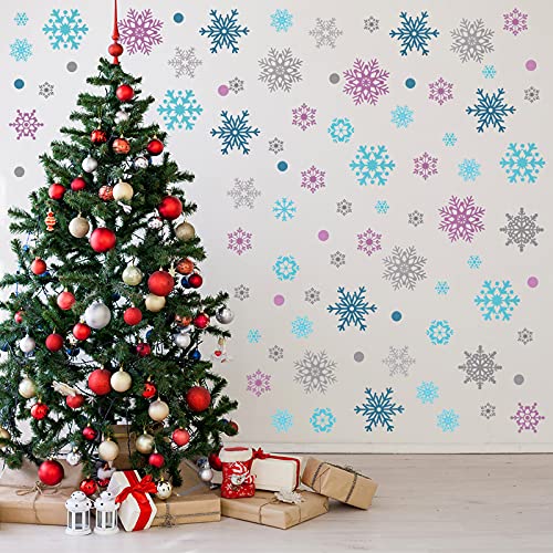 305 Pieces Christmas Wall Decals Snowflake Wall Stickers Xmas White Winter and Frozen Theme Snowflakes Decals Removable Home Window Decoration Ornament for Christmas Party Supply (Multicolor)