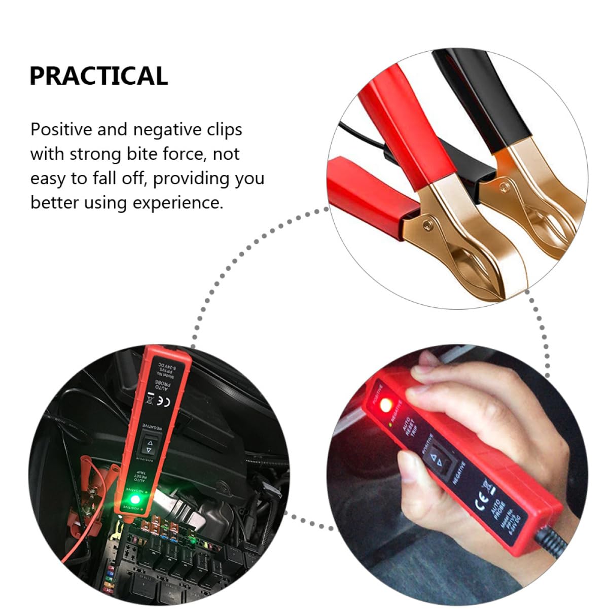 POPETPOP Probador de Circuitos Eléctricos para Vehículos con Clips Positivo y Negativo, Cable de 16 Pies, Protección contra Sobrecarga y Alta Sensibilidad para Sistemas Eléctricos