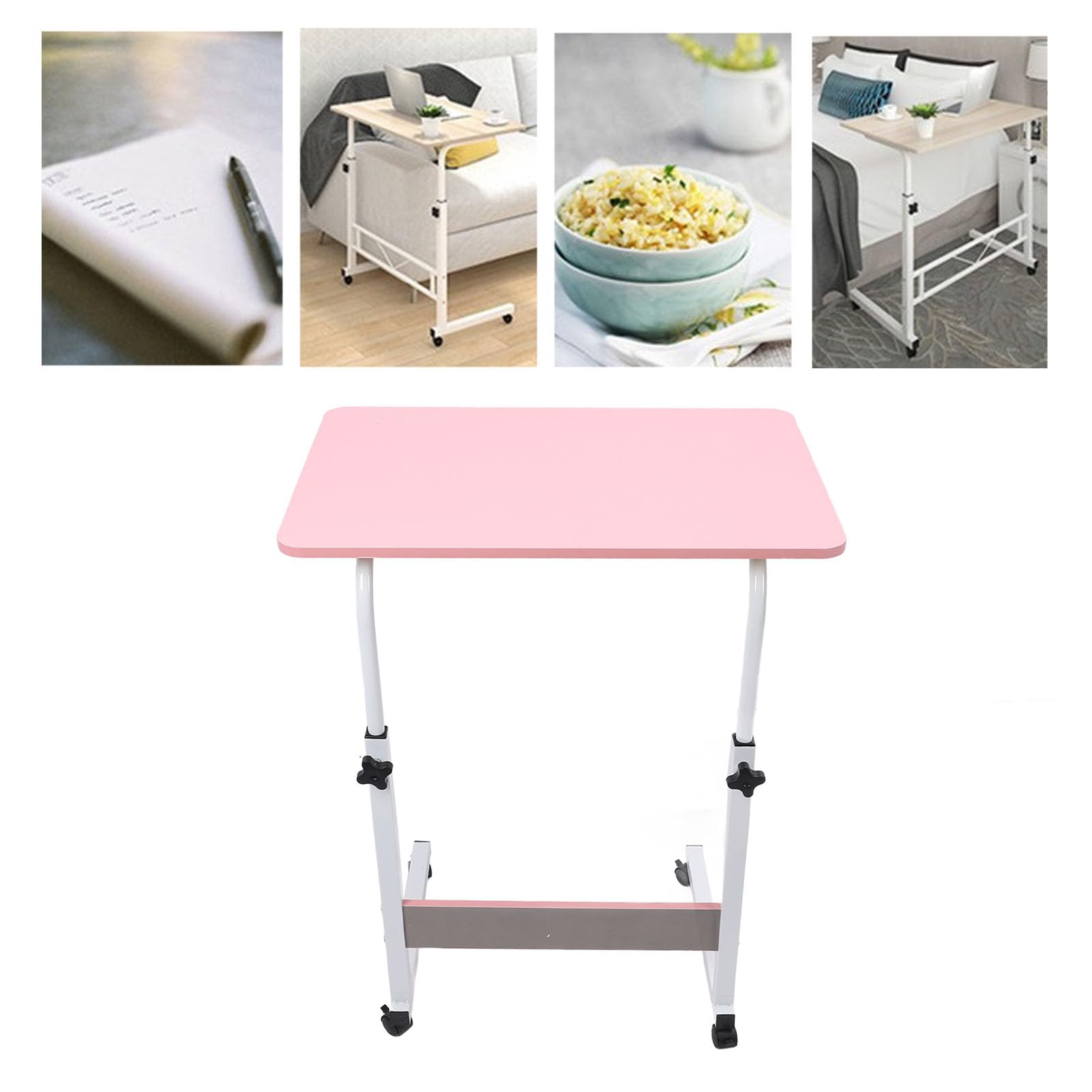 Yctze Mesa de Cama con Ruedas, Mesa de Cama Móvil de Madera con Altura Rodante, de Móvil, Auxiliar en Forma de C, Carro para Computadora Portátil de Altura, con Ruedas para Computadora Portátil,