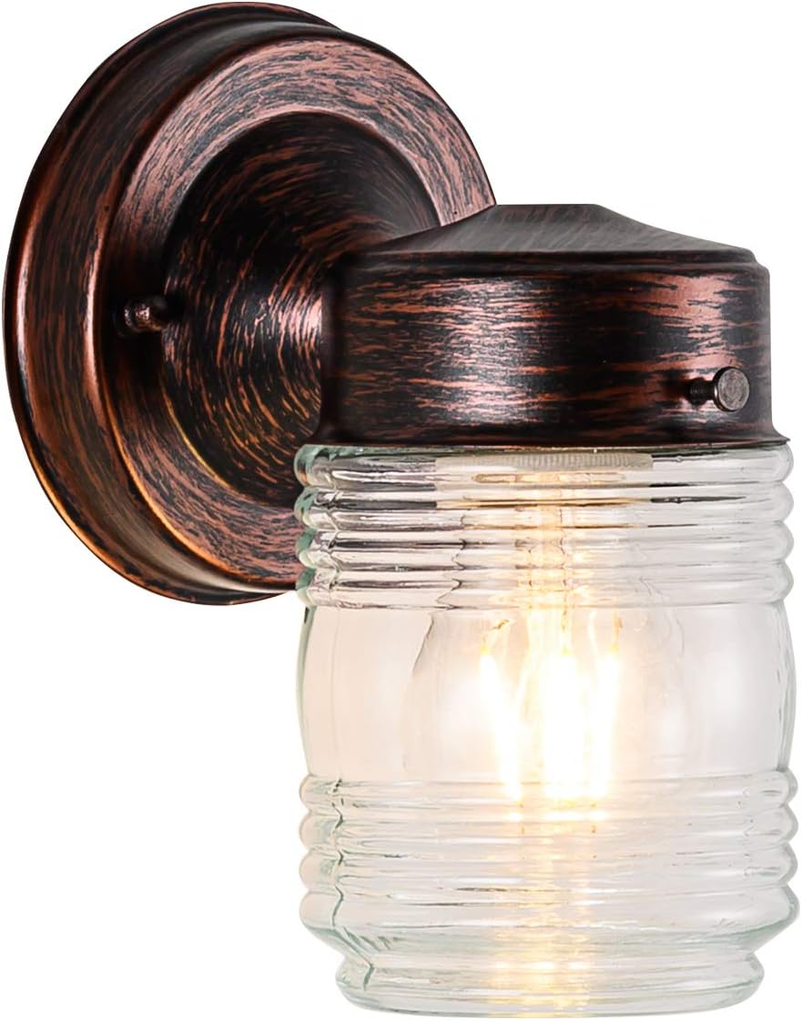 BETLING Outdoor Wall Light E27 Wall Sconce IP54 Waterproof Wall Lantern Down Light Jelly Jar Light with Clear Glass for Outside Garden Wall Fixture-Reddish Brown Iron