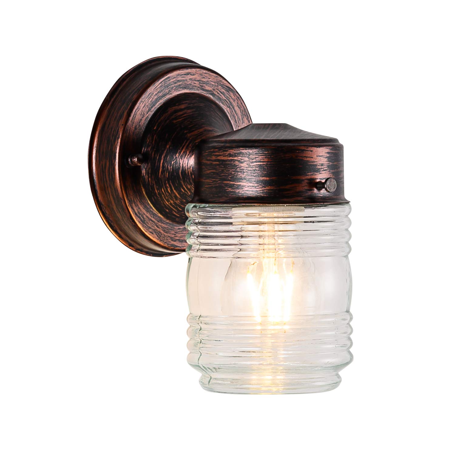 BETLING Outdoor Wall Light E27 Wall Sconce IP54 Waterproof Wall Lantern Down Light Jelly Jar Light with Clear Glass for Outside Garden Wall Fixture-Reddish Brown Iron