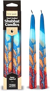 Decorative Shabbat Candle Set 7.5 Inch Tall Hand Crafted Fancy Thick Tapered Candles Twin Pack - Dusk Reflection by Zion J...