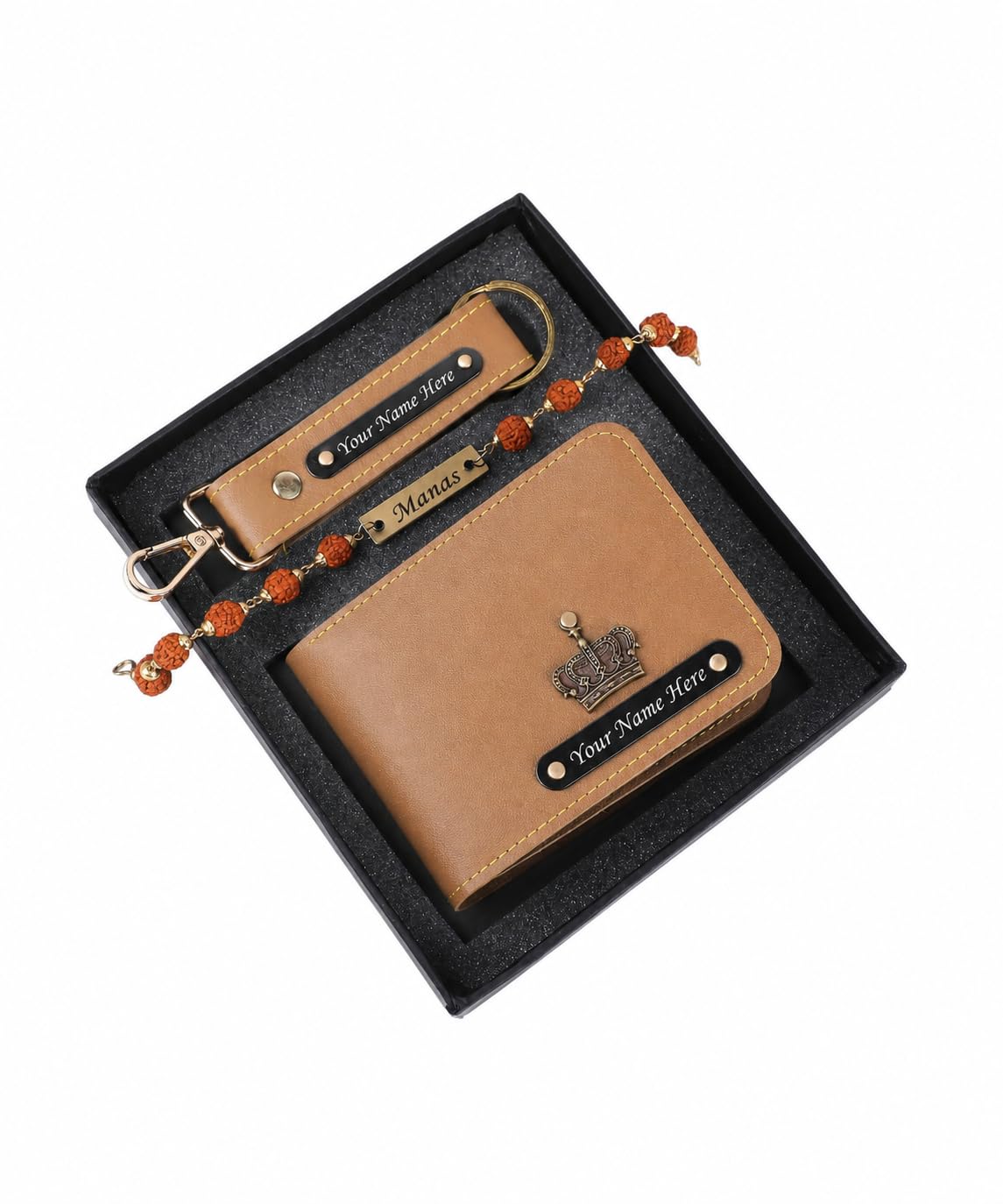 Personalized Wallet & Keychain Gift Set for Men with Custom Name Plate & Rudraksha Bracelet | Premium Leather Wallet Combo | Birthday, Anniversary & Raksha Bandhan Gift for Husband, Brother, Boyfriend-image-43