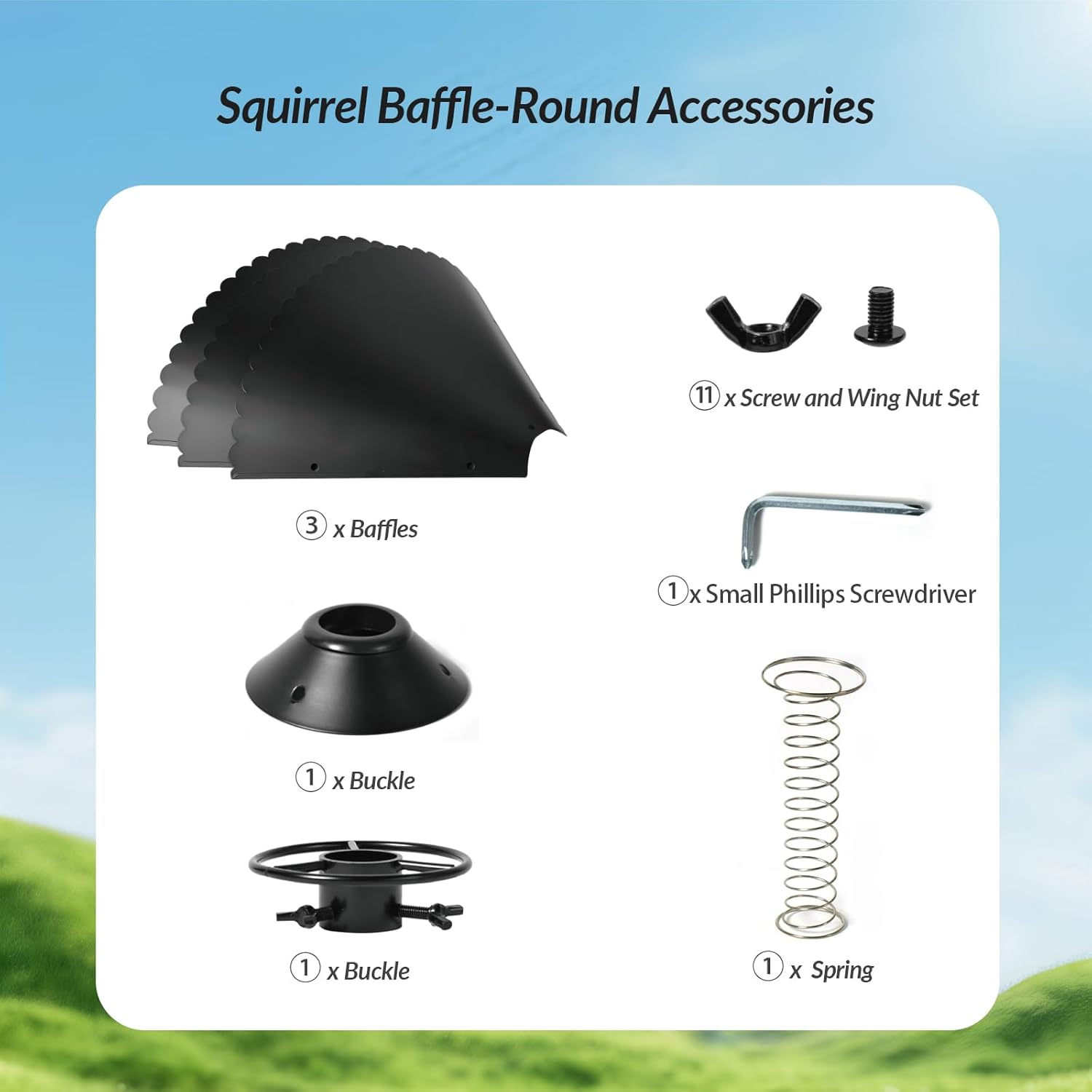 Metal Squirrel Baffle for Bird Feeder Pole, 19-Inch Chew Proof Guard with Spring Motion, Heavy Duty Pole Mount Squirrel Proof Baffle for Outdoor Garden Yard, Fits 0.5-1 Inch Poles, Protects Bird Food