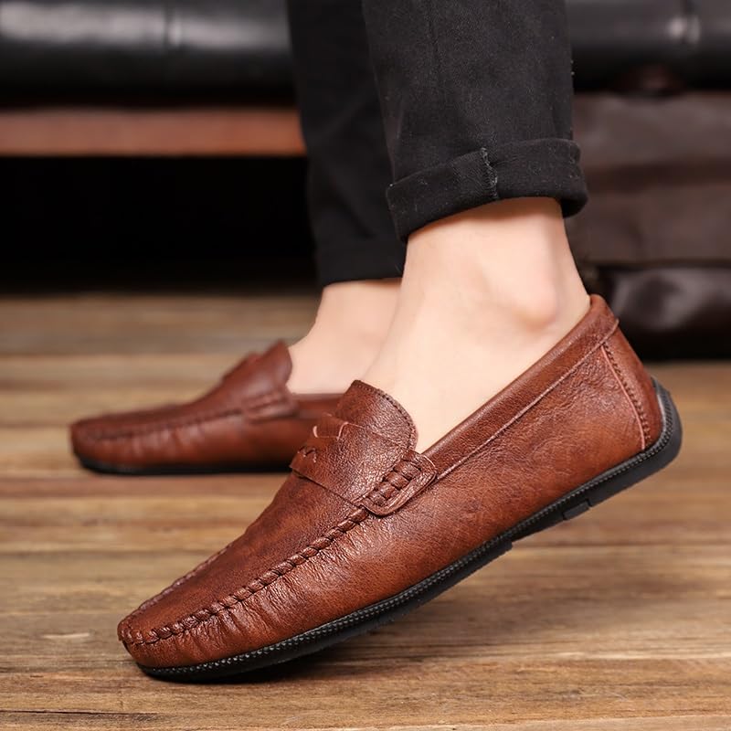 Men's Loafers Solid Color Round Toe Penny Loafers Flexible Lightweight Flat Heel Walking Slip On3