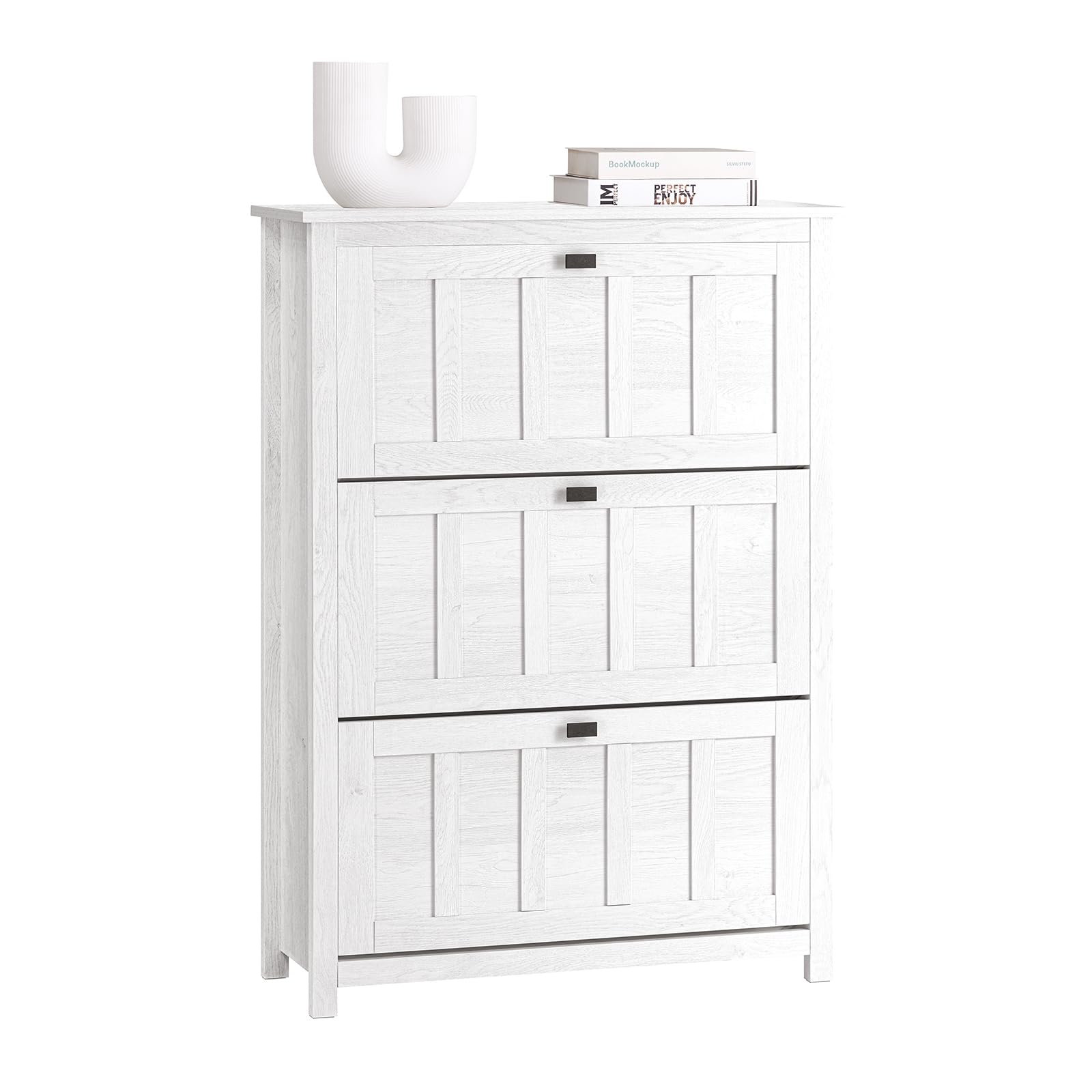 SoBuy Zapatero Estrecho con 3 Solapas 80x30x111cm para recibidor | Mueble zapatero blanco con 3 solapas abatibles, MDF/PB, capacidad 12 pares FSR162-W