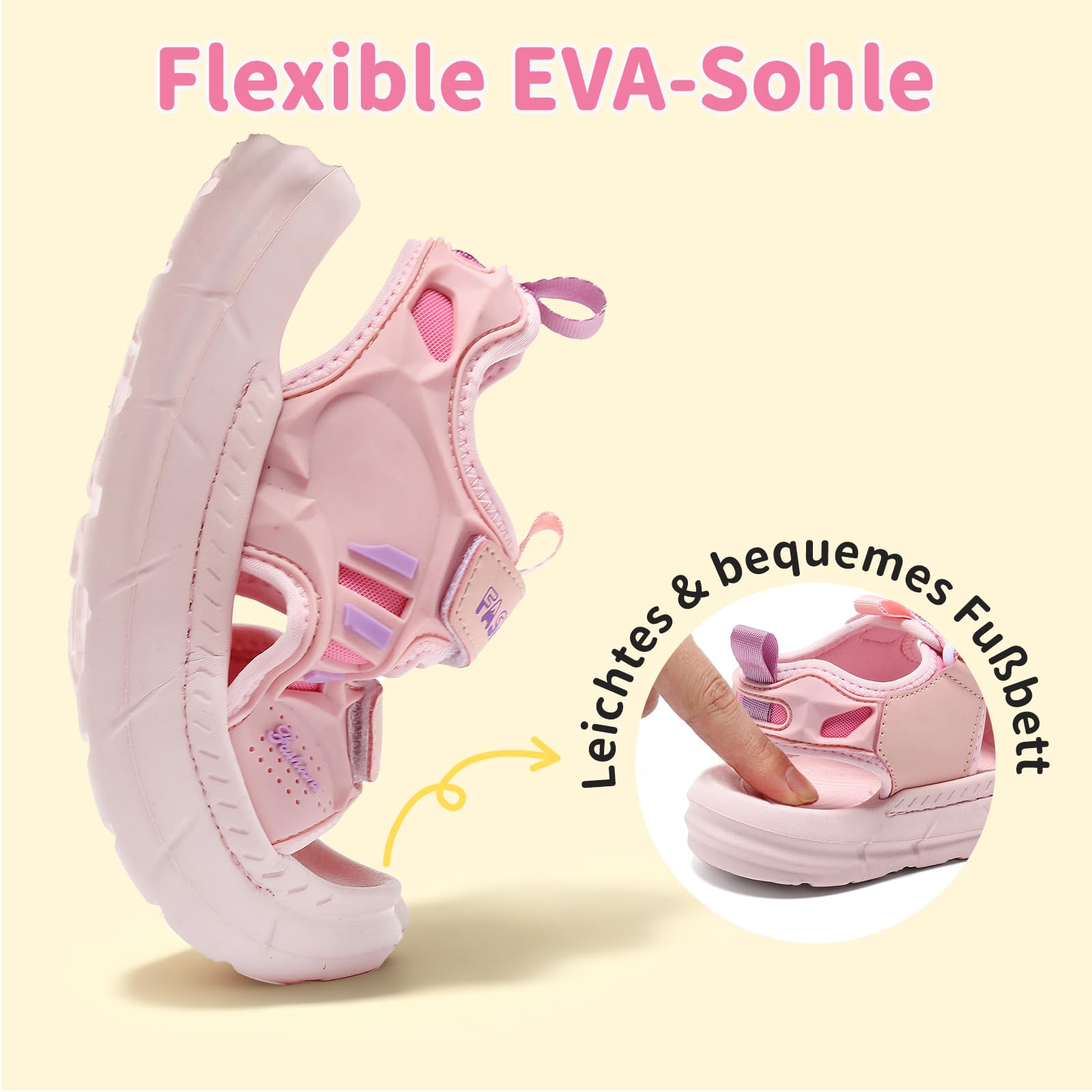 Sandale Enfant EVA Sandales Fille et Garçon, Sandalettes Bouts Ouverts Antidérapantes pour Enfants, avec Fermeture à Double Scratch, Confortables Sandales pour Les Activités en Plein Air