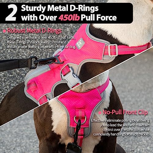 Image of Huntboo Escape Proof Dog Harness, Escape Artist Harness, Reflective Harness with Padded Handle, Breathable, Durable, Adjustable Vest for Medium Dogs Walking, Training, and Running Gear (Rose red, L)