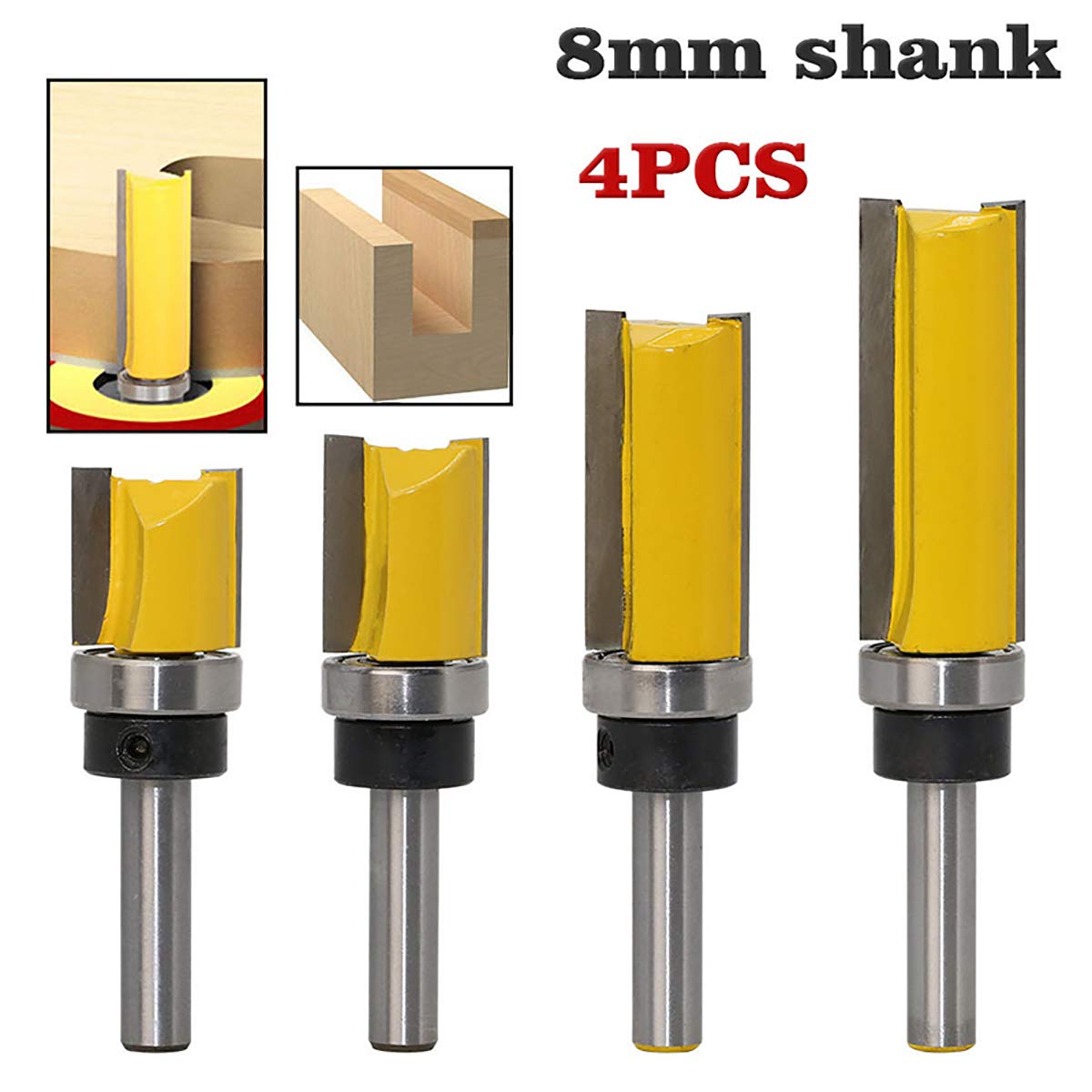 Fresa per fresatura a filo, con gambo da 8 mm, per lavorazione del legno, 4 pezzi
