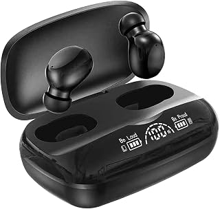 Xmiral Bluetooth Earbuds Earphone Earphone 5.0 Earbuds LED Earphone With Microphone Display Sports Wireless Bluetooth Headset Discreet Earbuds for Work (Black, One Size)