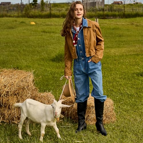 Susanny Knee High Cowboy Boots for Women Embroidered Western Cowgirl Boots for Womens Mid Calf Chunky Heel Pull on Stitching Zipper Pointed Toe Mid Low Heel Boots2