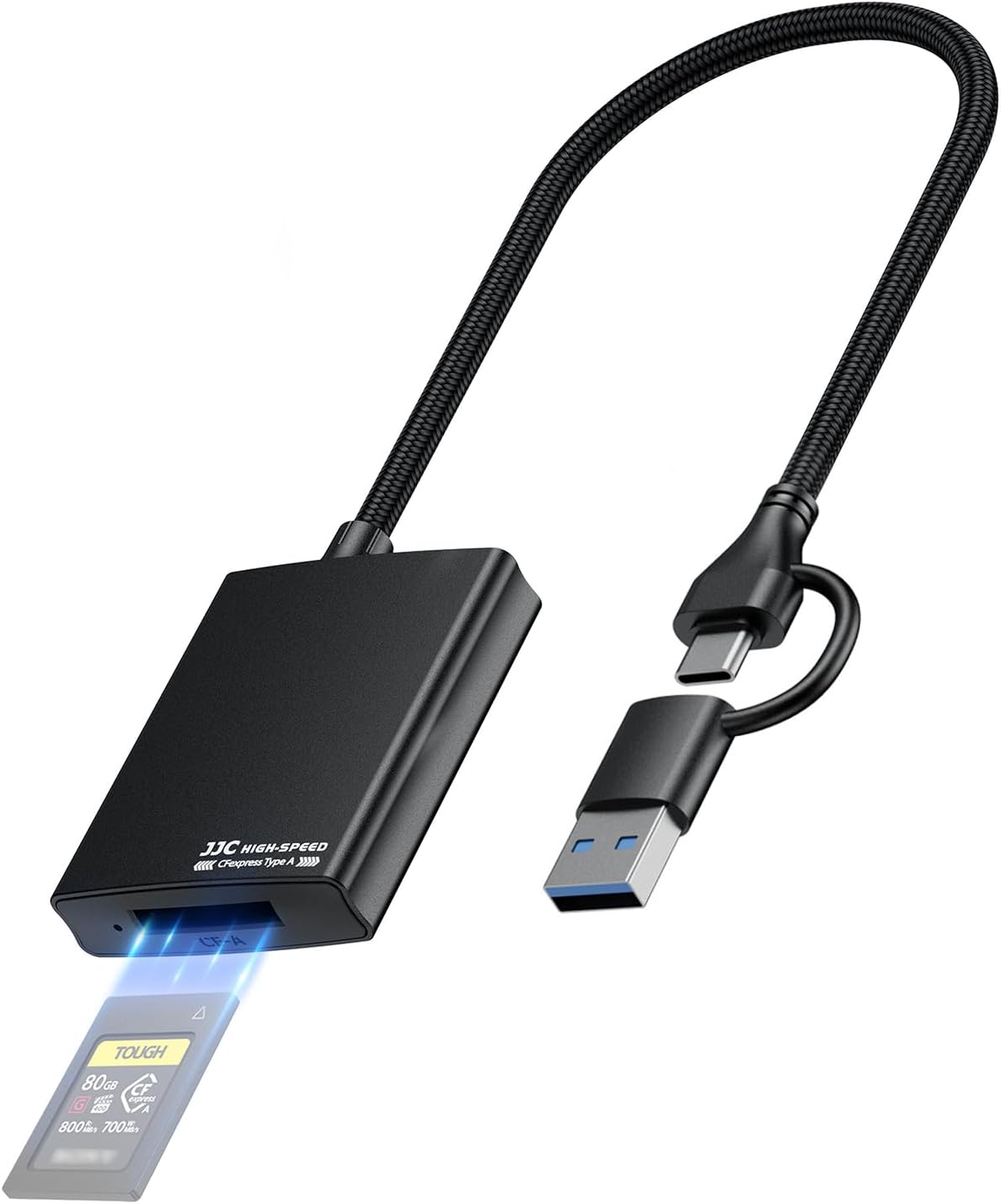 JJC CFexpress Type A Card Reader with USB 3.2(Gen 2) 10Gbps, USB C/A 2-in-1 Type A CFexpress Adapter, Compatible with Wins/Mac OS/Linux/Android (Only for Type A Card)