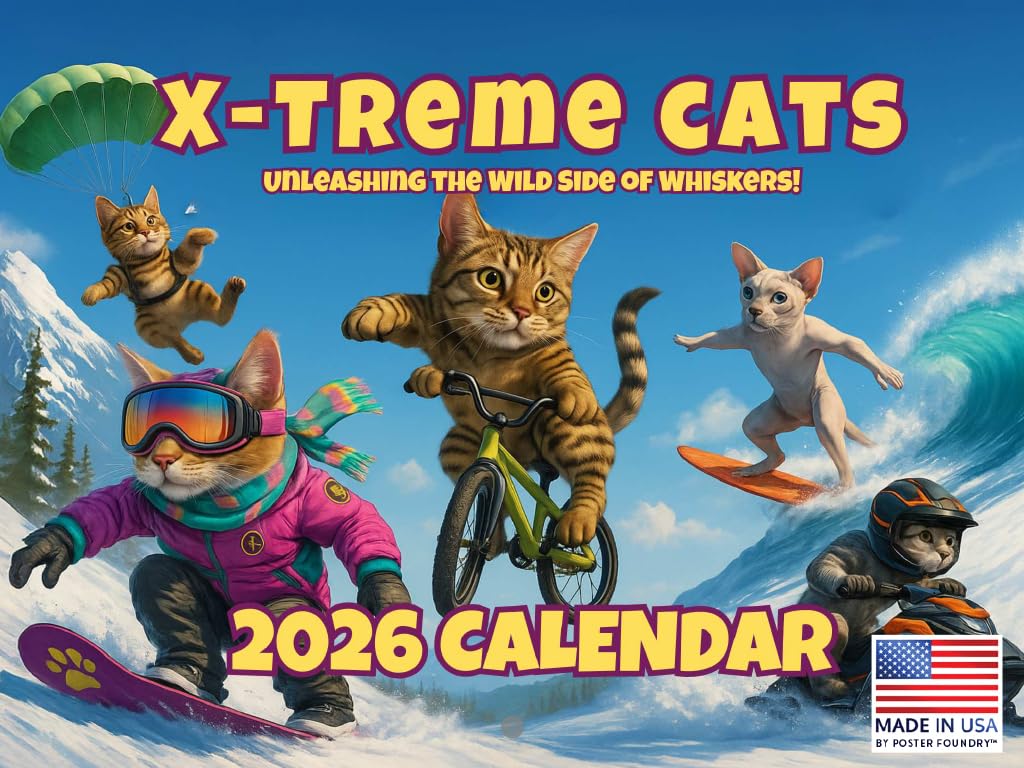 Extreme Sports Cats Calendar 2026 Monthly Wall Calender 12 Month | American โ image 1