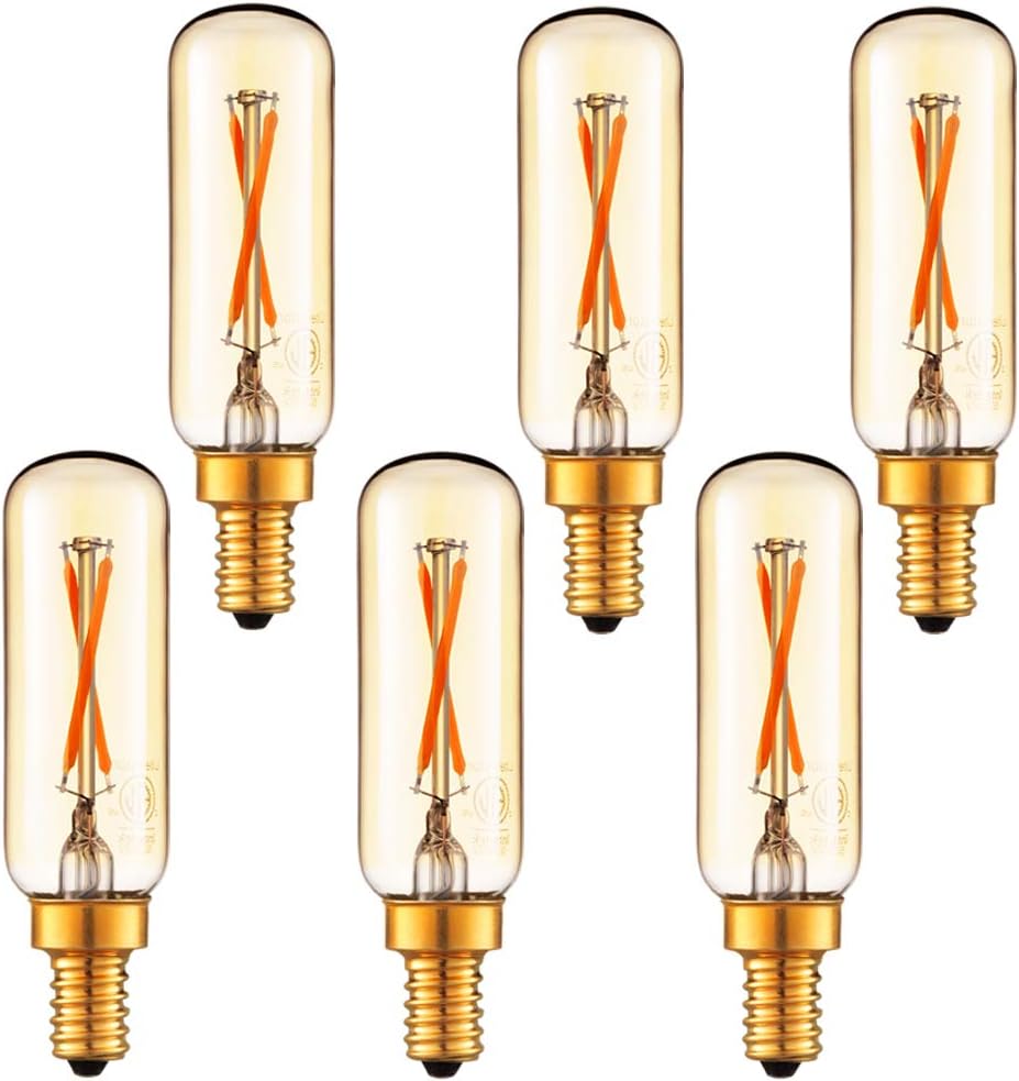 LiteHistory Dimmable T6 led Bulb 25W Candelabra led 2200K Amber 120lm 2W e12 Edison Bulb 6Pack