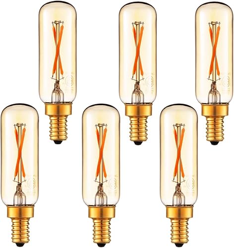 LiteHistory Bombilla LED T6 regulable de 25 W, candelabro LED 2200 K, ámbar, 120 lm, 2 W, e12 T25, paquete de 6 bombillas