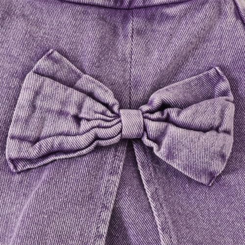Image of Azmxynol Kid Girls Clothes Outfits Bowknot T-Shirt + 2 In 1 Denim Short Skort Summer Clothing Set, Size 4-10 Years