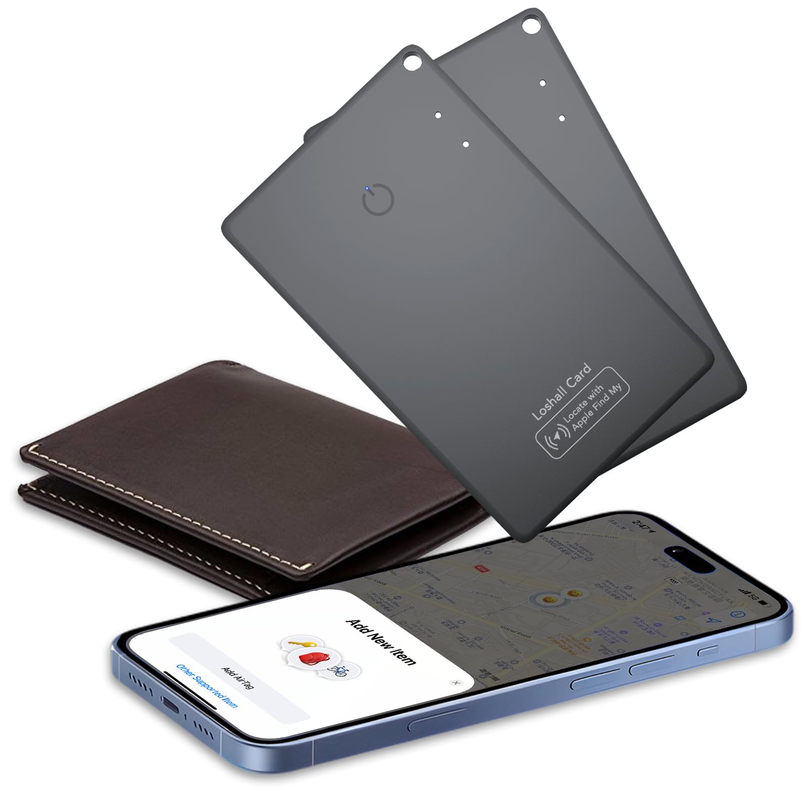 CASCHO Wallet Tracker Karte 2er Pack Ultradünn, Air Smart Tag Geldbörsenfinder Card Kompatibel mit Apple Wo ist? App (nur iOS), Wasserdicht Item Finder für Koffer/Geldbörsen/Schlüssel, Schwarz