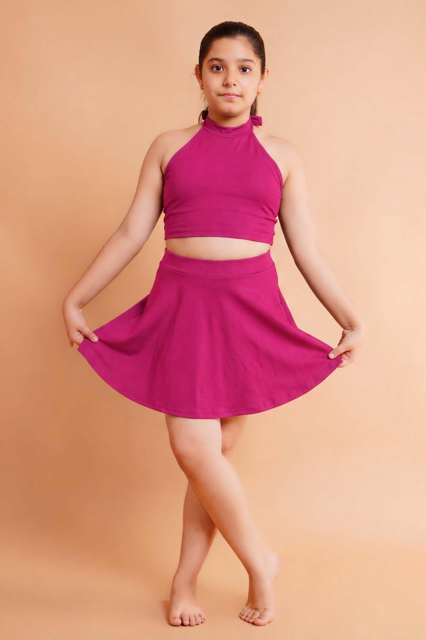 Keepfit Girl's Halter Neck TOP and Skirt Swimset Magenta 2