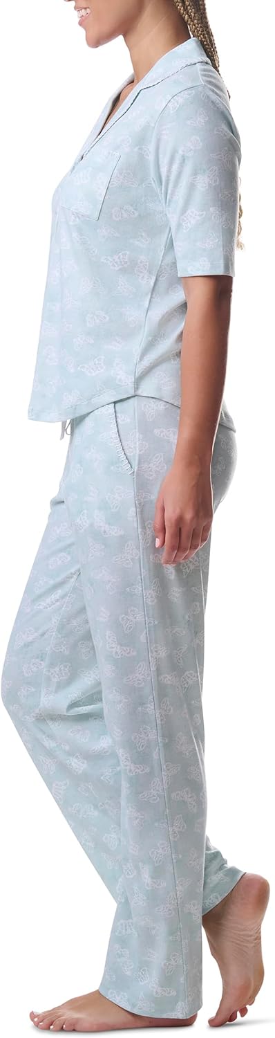 Karen Neuburger womens Short-sleeve Notch Collar Top and Pant Pajama Set - Image 4
