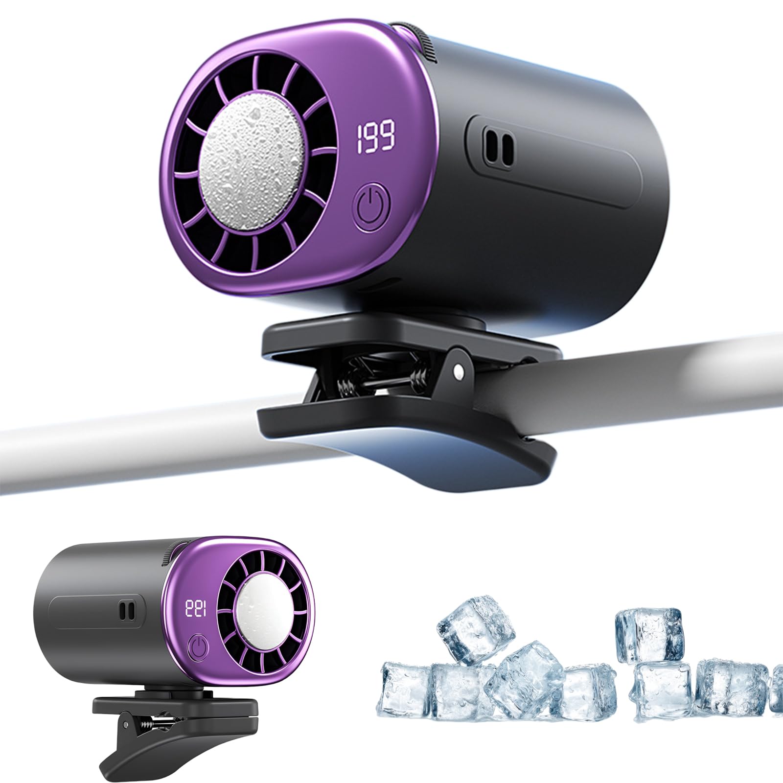 Car Clip-On Air Conditioner Fan – Portable mini air con with rechargeable cooling fan. Plug-in design, clip-on for car, truck, SUV. Ideal portable air conditioner for auto (1pc)
