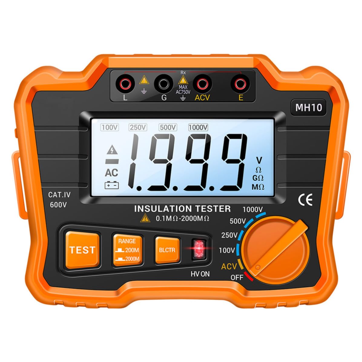 Tester di Resistenza Isolamento Digitale Display Lcd Retroilluminato, Facile da Usare, per Manutenzione e Riparazione di Apparecchiature Elettriche e Cavi di Potenza