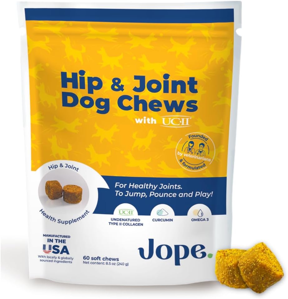 Jope Hip and Joint Dog Chews with UC-II® Collagen – More Effective Than Glucosamine – Veterinarian-Developed – Recommended for Small, Medium and Large Dogs – Cold-Pressed & Third-Party Tested Jope Hip and Joint Dog Chews with UC-II® Collagen – More Effective Than Glucosamine – Veterinarian-Developed – Recommended for Small, Medium and Large Dogs – Cold-Pressed & Third-Party Tested