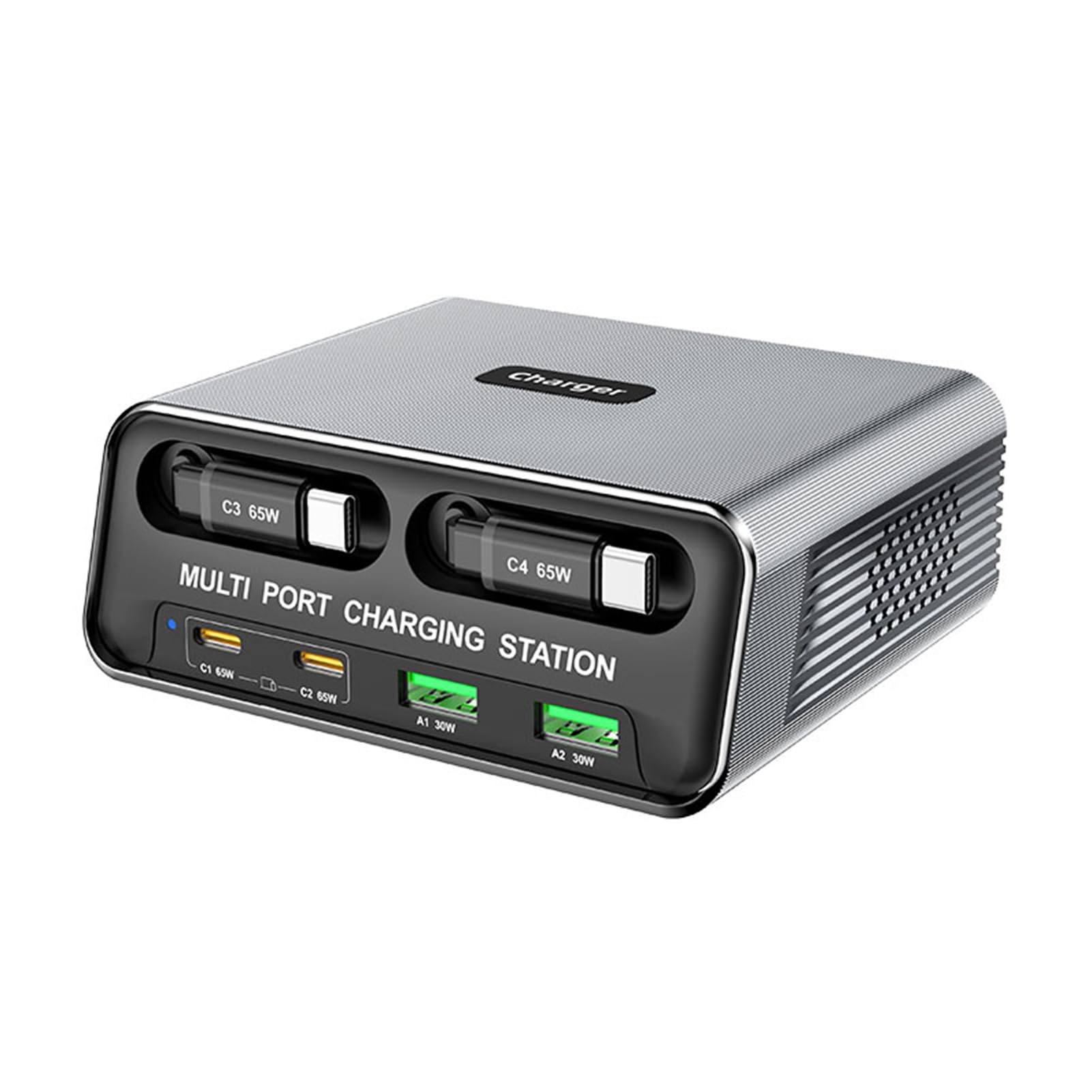 Cargador de Escritorio de 6 Puertos con Pantalla de Alta Definición, 2 Puertos PD y 2 USB, Estación de Carga Rápida de 65 W para Múltiples Dispositivos, Ideal para (Enchufe Estadounidense)