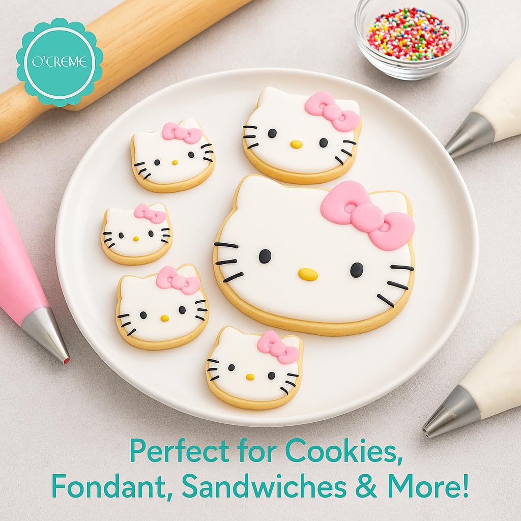 O'Creme Hello Kitty Cookie Cutters Stainless Steel Set of 6 | Six graduated sizes from 1-3/8 to 3-3/8 inches, crafted from durable stainless steel for clean, sharp cuts every time.