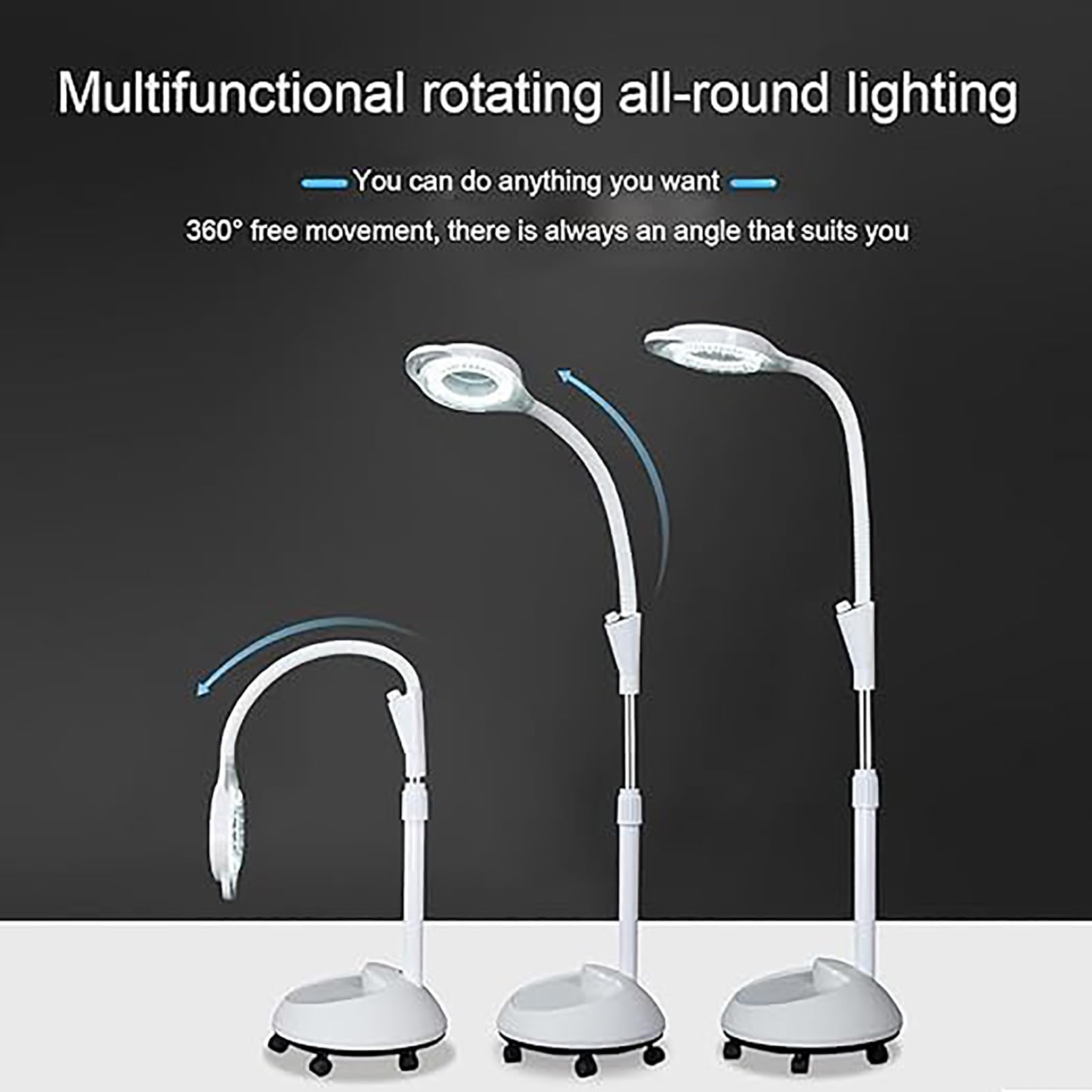 Lampe d'examen chirurgicale mobile, lampe d'examen sur roulettes, avec loupe 8X, lampe d'examen à col de cygne flexible, adaptée à la clinique externe, à l'examen physique, au salon de beauté
