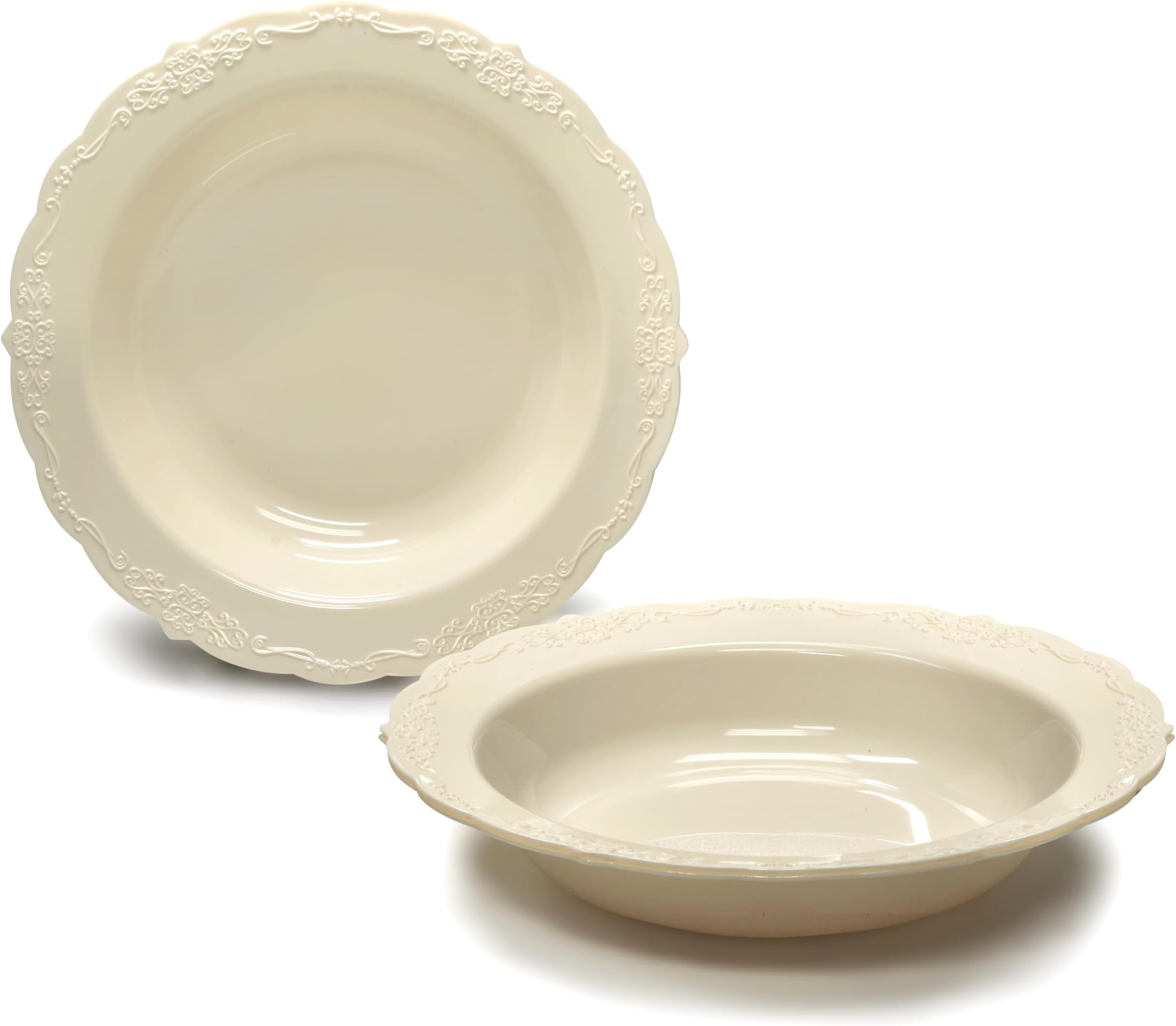 OCCASIONS 40 Pieces Disposable Plastic Soup Bowls 12oz โ Heavy Duty, Premium Party Bowls for Hot Soup, Salad, Wedding, Catering, BPA-Free โ Looks Like Real China โ Verona in Ivory