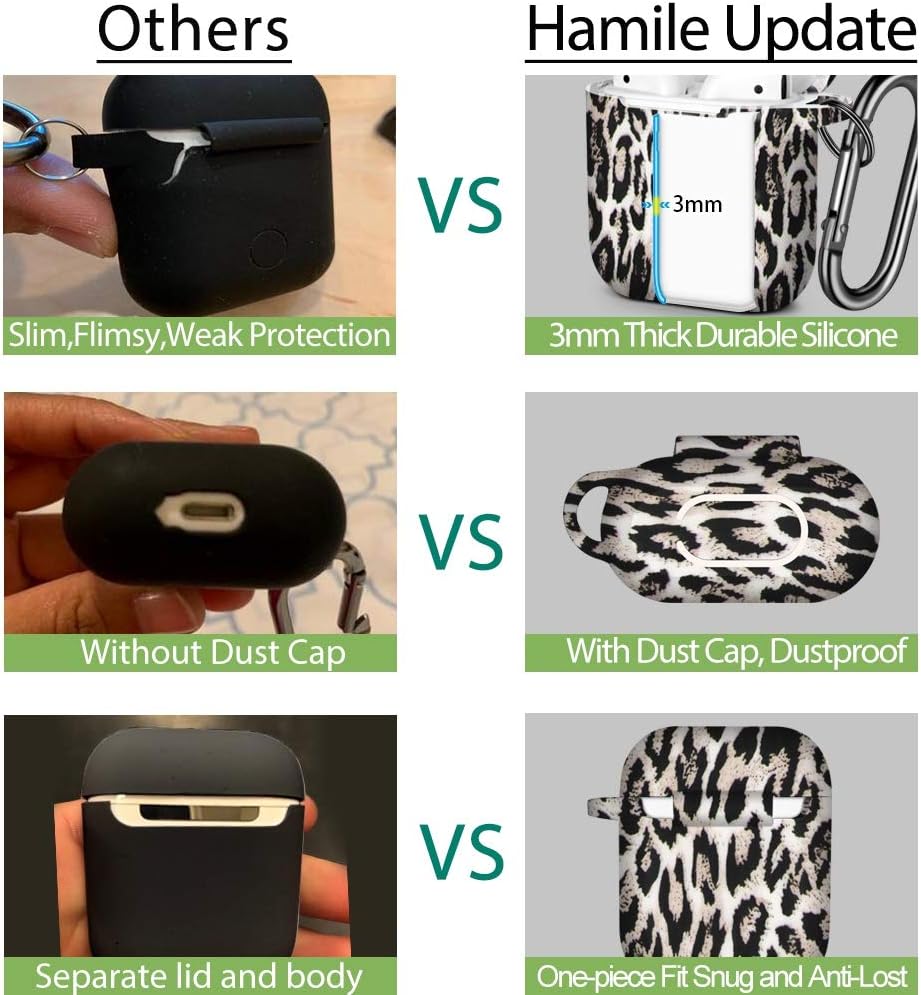 Hamile Compatible with AirPods Case Cute Fadeless Pattern Silicone Protective Cases Cover Skin Designed for Apple Airpod 1 & 2, Women Men, with Keychain (Leopard)