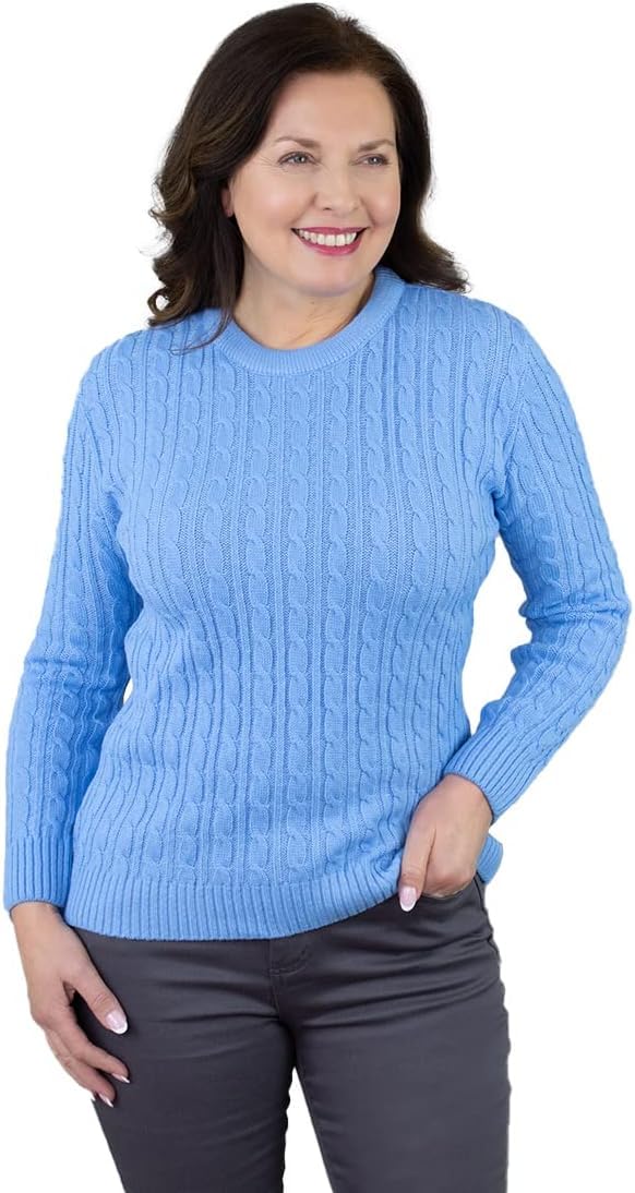Fashion Friendly Ladies' Round Neck Cable Jumper - Blue Extra Large