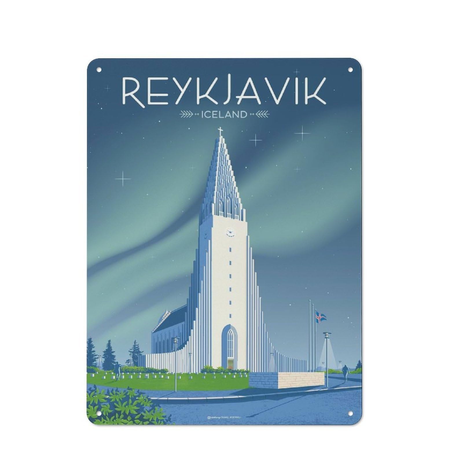 Junmoney Reykjavik Iceland Travel Industrial Metal Wall Sign 40X30cm Featuring Urban Room Decor For Loft, Studio, Office Or Creative Room