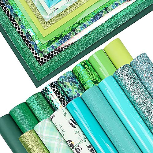 16 Stück 20,3x15,2 cm neue Kontrastfarben blau grün Serie Kunstleder Stoff Blätter enthalten Litchi Fein Chunky Glitter Panda Meerjungfrau schuppen Schlange Textur Patent für Leder Ohrring Schleifen Cover