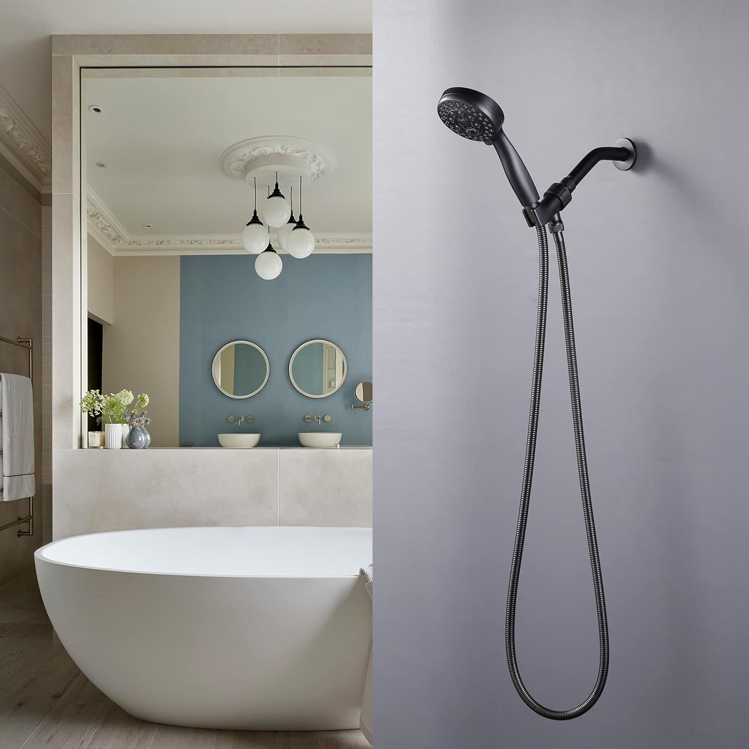 ALEASHA Modern Roman Tub Faucets + Oil-Rubbed Bronze Finished Shower Hose 63 Inches