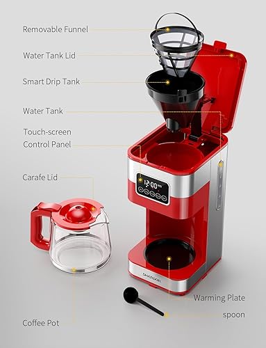 Miniatura 8 de SHARDOR Cafetera programable de 10 tazas, cafetera de goteo regular y fuerte para el hogar y la oficina, apagado automático, filtro permanente (rojo)