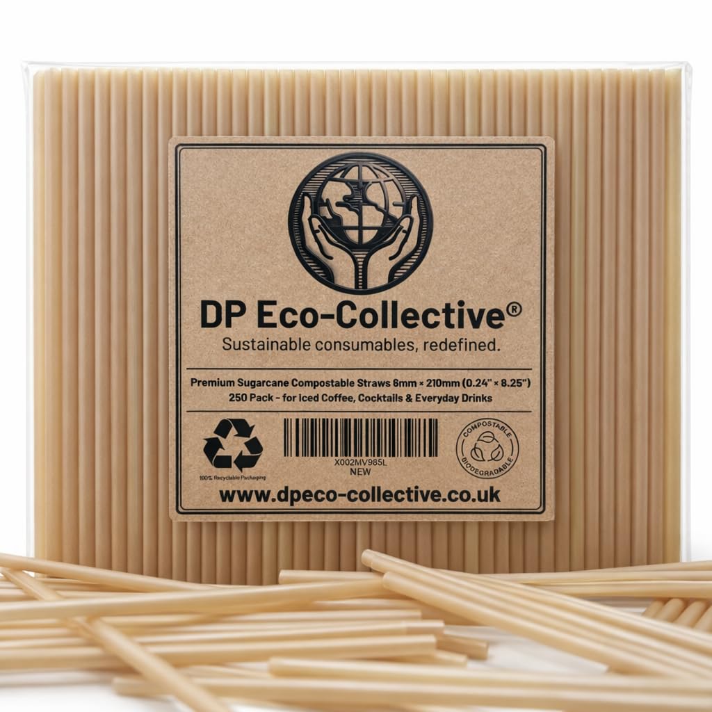 6mm Cocktail Eco Straws Sugarcane Fibre | DP Eco‑Collective | 250 Pack
