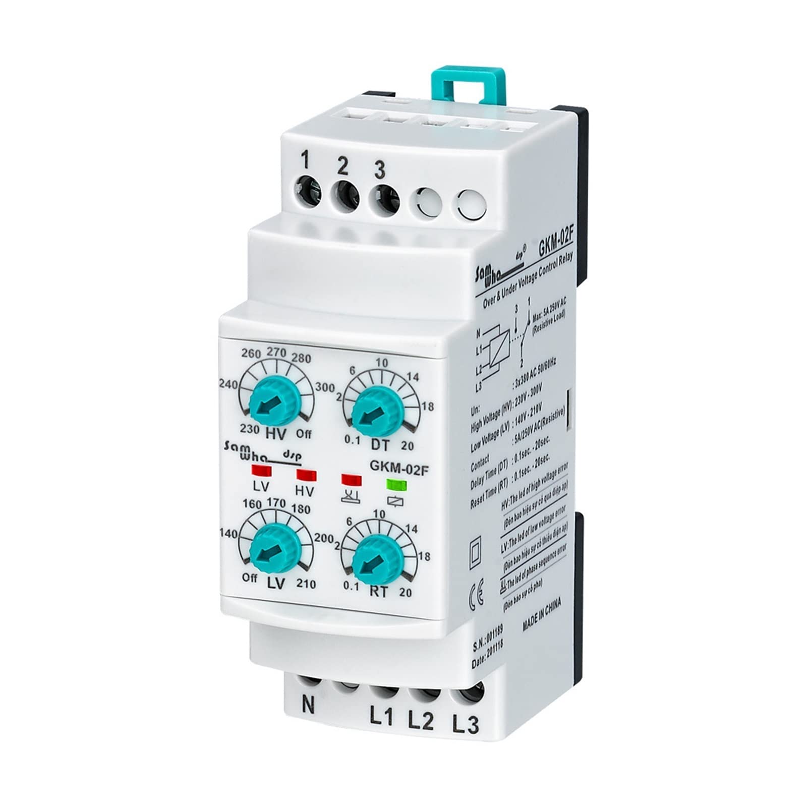 QEFHSVVZE GKM-02F 3 * 380VAC with-Neutual Three-Phase Phase Failure, Phase Sequence, Under&Over Voltage Relay