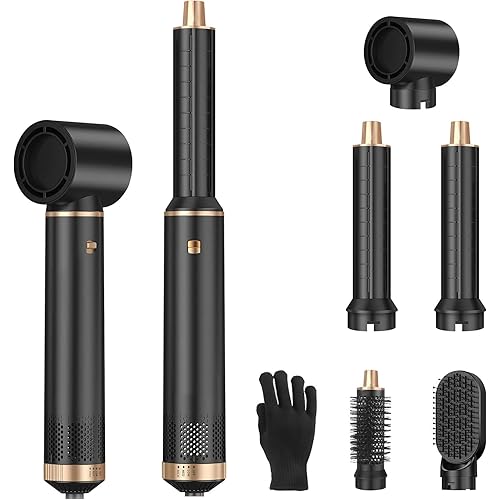 Sendowtek Hot Air Styler Brush Set for Women 5 in 1, 800W 3 Level Temp Hairdryer Comb for Rotating Curling Straightening Volumize Auto Wrap Curler Multi-Styler Hair Styling Tools for Multi Hair Home