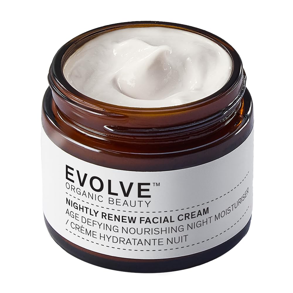 Evolve Organic Beauty - Nightly Renew Facial Cream | Nourish, Smooth, Plump, Refresh | Bio Retinol, Peony, Natural Essential Oil Blend | Small Batch, Vegan Clean Beauty (2 oz | 60 ml) Package May Vary